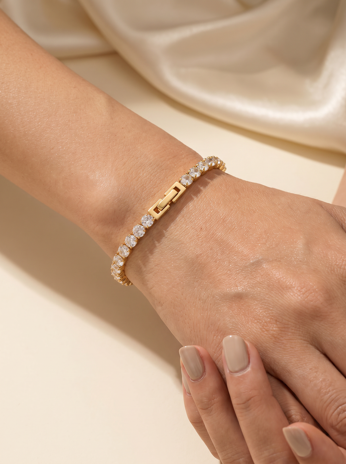 The Pavé Line Bracelet worn on wrist