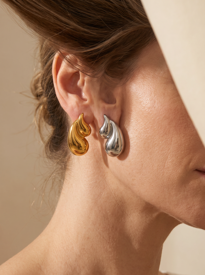 The Vale Drop Earrings worn by model